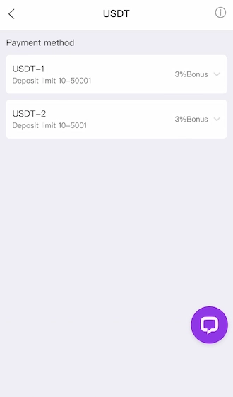 Step 2: Choose one of the 2 USDT payment channels.