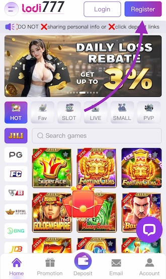 Step 1: Find official lodi777 casino betting to access