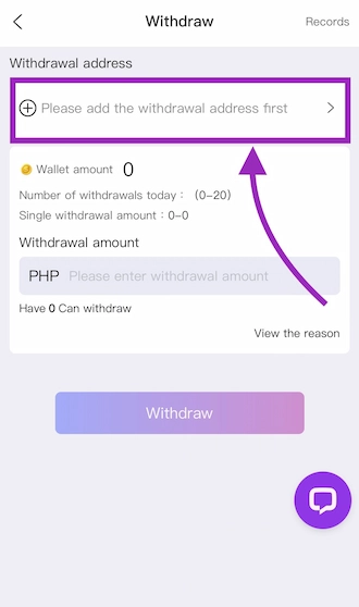 Step 1: click on add withdrawal address.